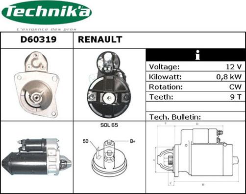 Technika D60319 - Стартер www.autospares.lv