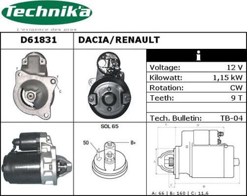 Technika D61831 - Starteris autospares.lv