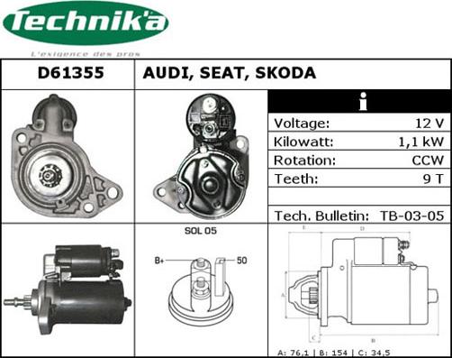 Technika D61355 - Starter www.autospares.lv