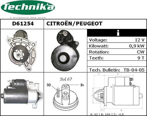 Technika D61254 - Starteris autospares.lv