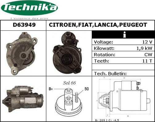 Technika D63949 - Стартер www.autospares.lv