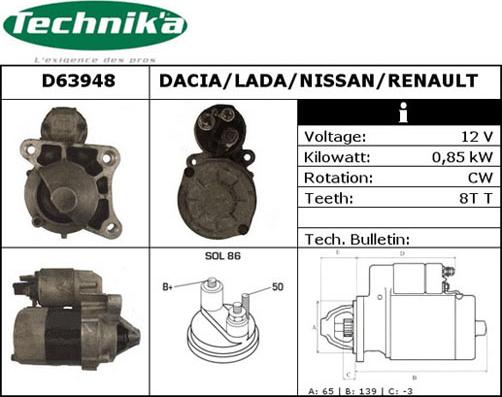 Technika D63948 - Стартер www.autospares.lv