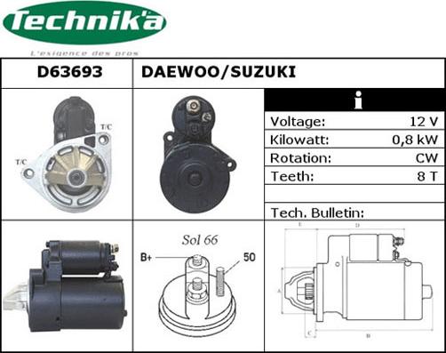 Technika D63693 - Стартер www.autospares.lv