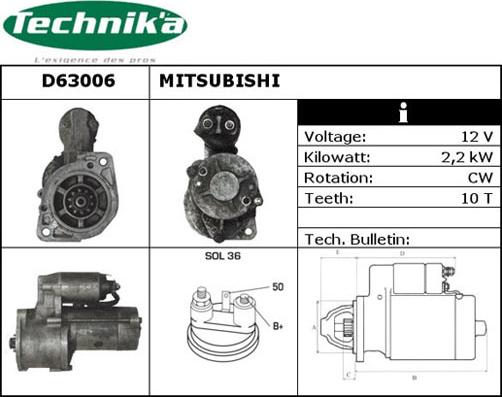 Technika D63006 - Starteris www.autospares.lv