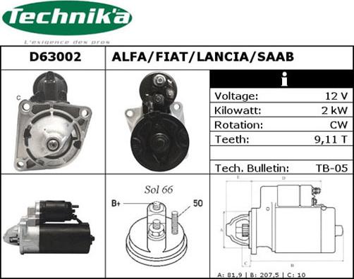 Technika D63002 - Starteris www.autospares.lv