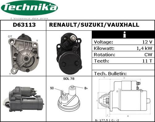 Technika D63113 - Starteris autospares.lv