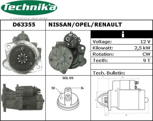 Technika D63355 - Starteris autospares.lv