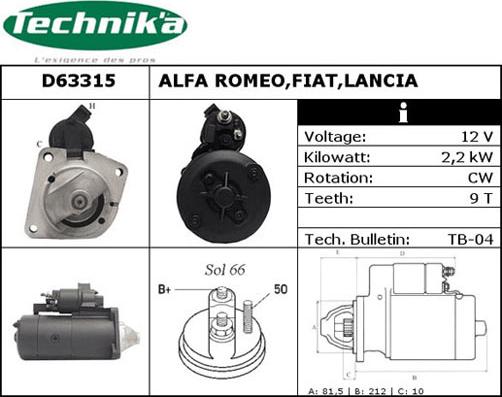 Technika D63315 - Starteris autospares.lv