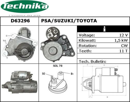 Technika D63296 - Starteris autospares.lv