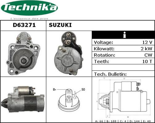 Technika D63271 - Starteris autospares.lv