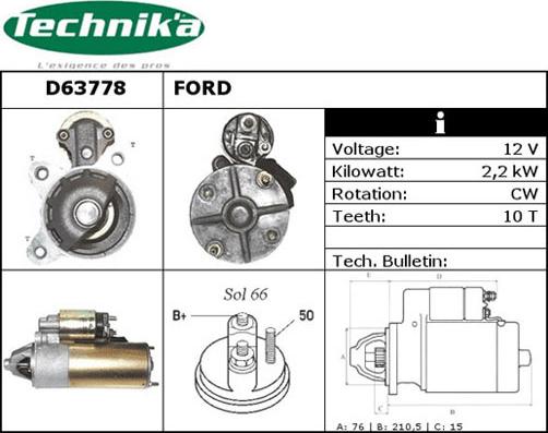 Technika D63778 - Starteris autospares.lv