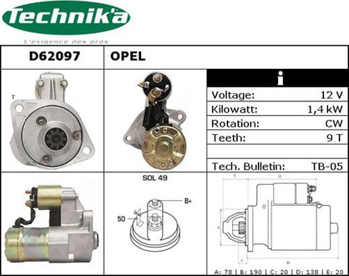 Technika D62097 - Starteris www.autospares.lv