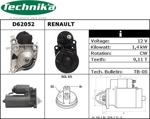 Technika D62052 - Стартер www.autospares.lv