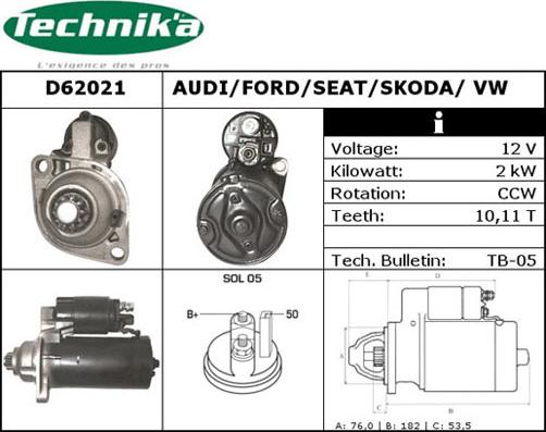 Technika D62021 - Стартер www.autospares.lv