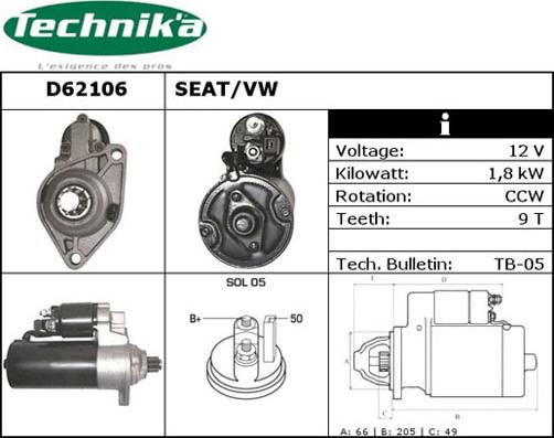 Technika D62106 - Starteris autospares.lv