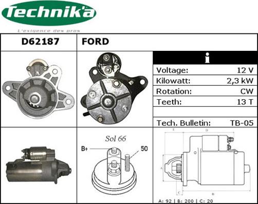 Technika D62187 - Стартер www.autospares.lv