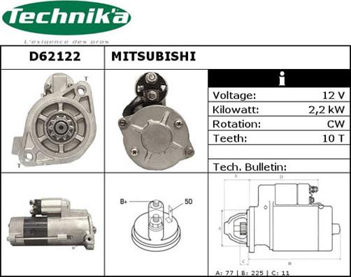 Technika D62122 - Стартер www.autospares.lv