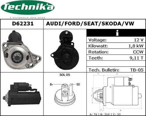 Technika D62231 - Starteris www.autospares.lv