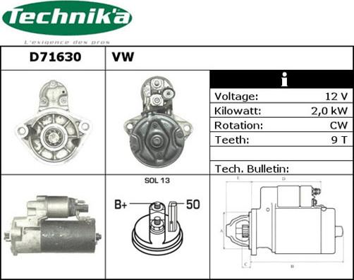 Technika D71630 - Стартер www.autospares.lv