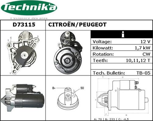 Technika D73115 - Starteris www.autospares.lv