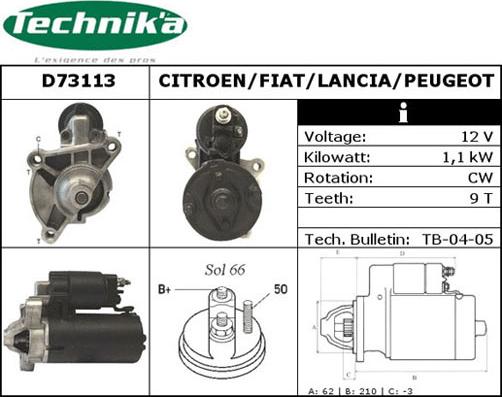 Technika D73113 - Стартер www.autospares.lv