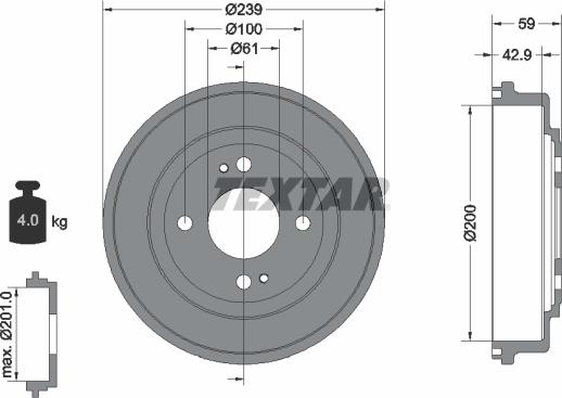 Textar 94015300 - Bremžu trumulis www.autospares.lv