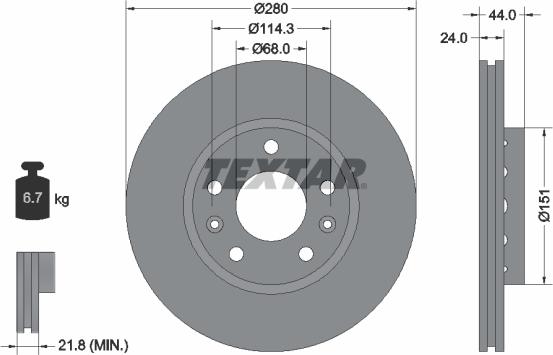 Textar 92195505 - Bremžu diski www.autospares.lv