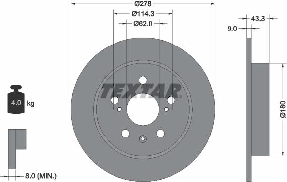 Textar 92225303 - Bremžu diski www.autospares.lv