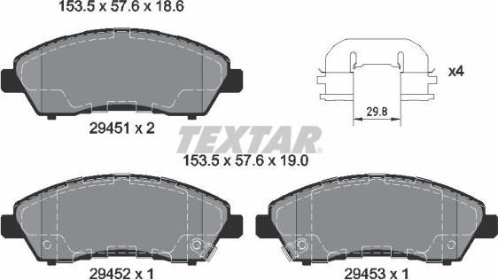 Textar 2945101 - Bremžu uzliku kompl., Disku bremzes www.autospares.lv