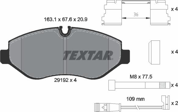 Textar 2919202 - Bremžu uzliku kompl., Disku bremzes www.autospares.lv