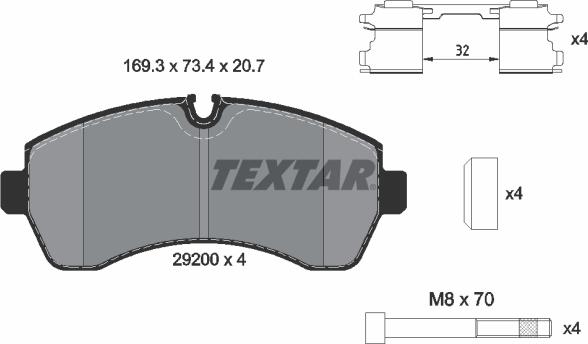 Textar 2920002 - Bremžu uzliku kompl., Disku bremzes autospares.lv