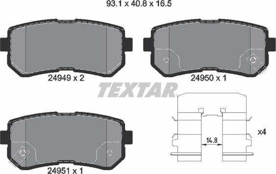 Textar 2494901 - Bremžu uzliku kompl., Disku bremzes www.autospares.lv