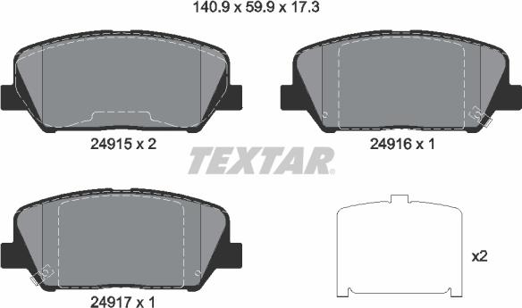 Textar 2491501 - Тормозные колодки, дисковые, комплект www.autospares.lv