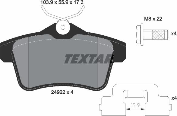 Textar 2492201 - Bremžu uzliku kompl., Disku bremzes www.autospares.lv