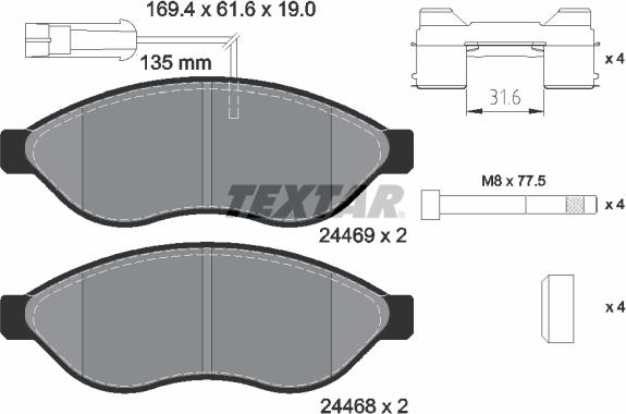 Textar 2446902 - Bremžu uzliku kompl., Disku bremzes autospares.lv