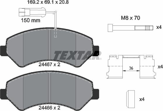 Textar 2446705 - Bremžu uzliku kompl., Disku bremzes autospares.lv