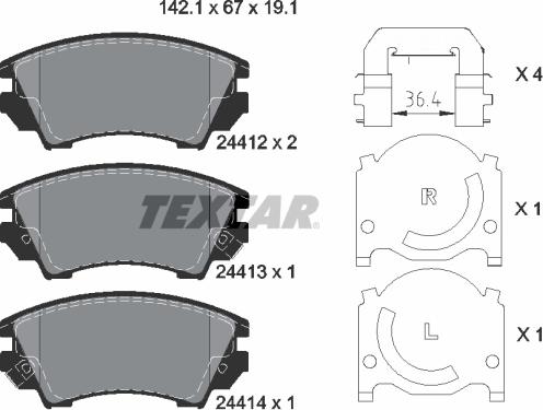 Textar 2441201 - Bremžu uzliku kompl., Disku bremzes autospares.lv