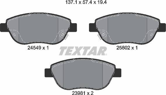 Textar 2454901 - Тормозные колодки, дисковые, комплект www.autospares.lv