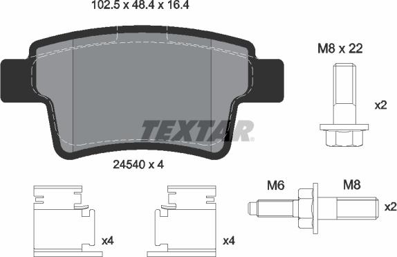 Textar 2454001 - Bremžu uzliku kompl., Disku bremzes www.autospares.lv