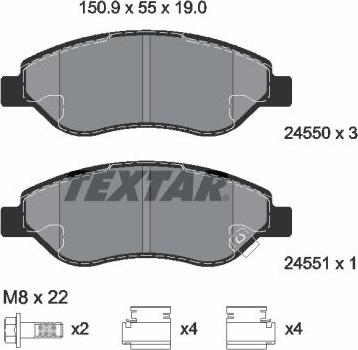 Textar 2455001 - Bremžu uzliku kompl., Disku bremzes autospares.lv