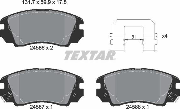 Textar 2458601 - Bremžu uzliku kompl., Disku bremzes autospares.lv