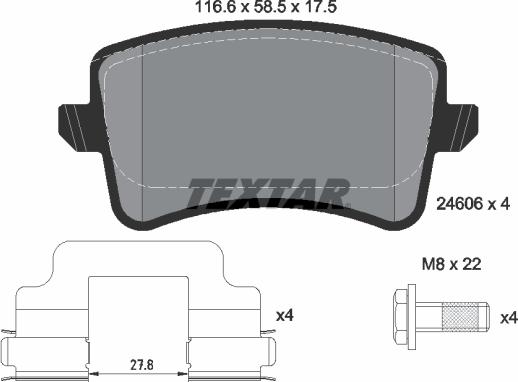 Textar 2460601 - Тормозные колодки, дисковые, комплект www.autospares.lv