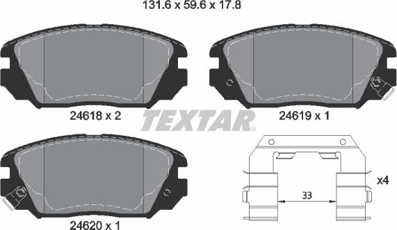 Textar 2461801 - Тормозные колодки, дисковые, комплект www.autospares.lv