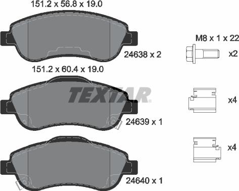 Textar 2463801 - Тормозные колодки, дисковые, комплект www.autospares.lv