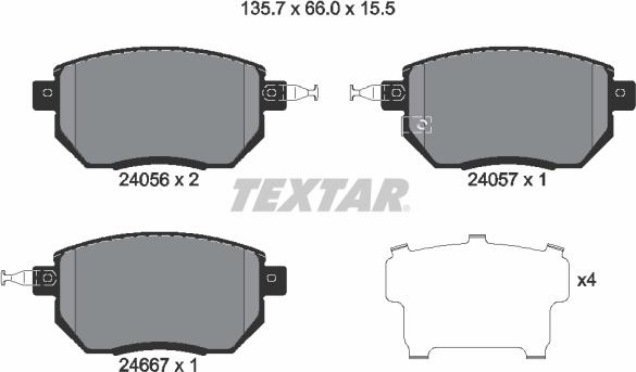 Textar 2405601 - Bremžu uzliku kompl., Disku bremzes www.autospares.lv