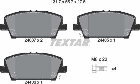 Textar 2408701 - Bremžu uzliku kompl., Disku bremzes www.autospares.lv