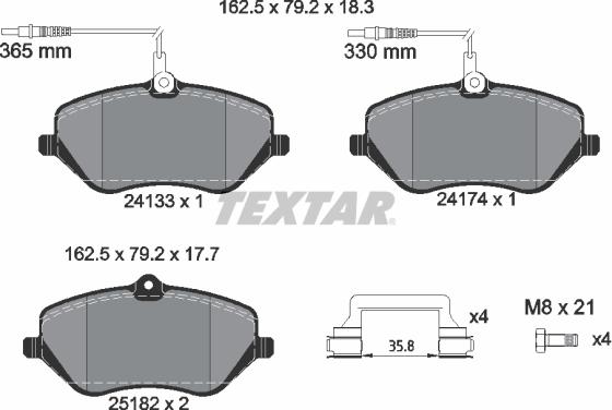 Textar 2413303 - Bremžu uzliku kompl., Disku bremzes autospares.lv