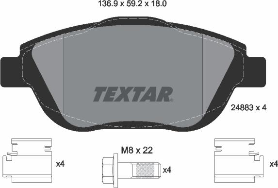 Textar 2488301 - Тормозные колодки, дисковые, комплект www.autospares.lv