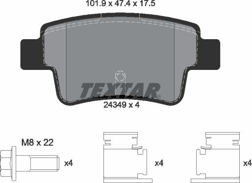 Textar 2434901 - Тормозные колодки, дисковые, комплект www.autospares.lv