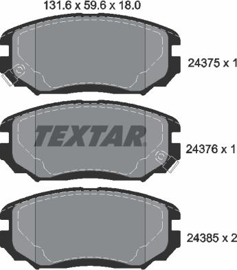 Textar 2437501 - Тормозные колодки, дисковые, комплект www.autospares.lv